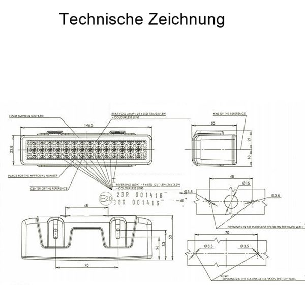 750 zeichnung 4 600x600 - 1x LED NEBELSCHLUSSLEUCHTE m. RÜCKFAHRSCHEINWERFER 750