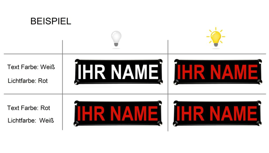 Nameschild Farbe Beispiel scaled 3 1024x585 - LKW LED NAMENSSCHILD 12V / 24V / USB - dein Name u. Farben