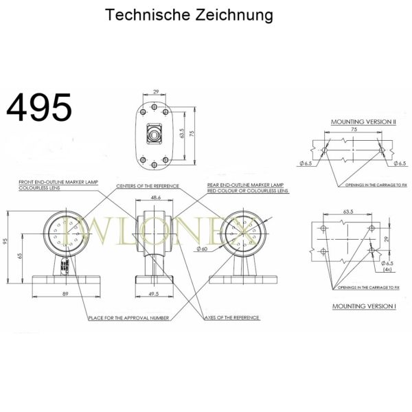 Zeichnung 495 600x600 - 2x LED 12V 24V ABE BEGRENZUNGSLEUCHTE WAS 495bc