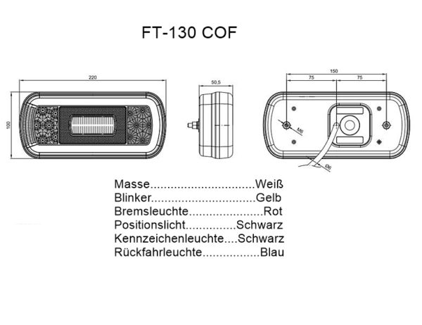 zeichnung FT 130 Cof 1 600x462 - 1x LED HECKLEUCHTE, RÜCKLEUCHTE, SCHLUSSLEUCHTE FT-130 COF Rechts