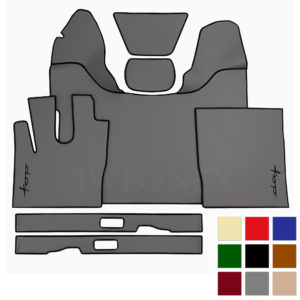 Tunnelabdeckung und Fussmatten mit Sitzsockelverkleidung passend fur DAF XF106 - Glatt Leder