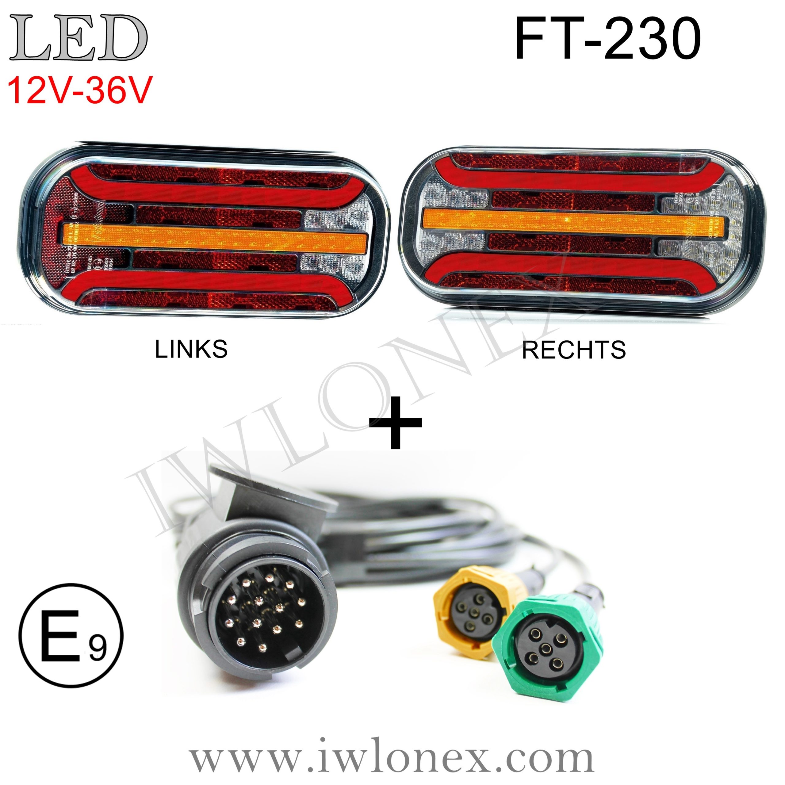 Universal LED-Heckleuchte LINKS 12-36V 6 Funktionen FT-600L