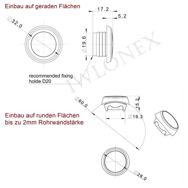 FT 074 zeichnung 600x600 - LED INNENBELEUCHTUNG Innenraumleuchte KABINENLEUCHTE Blau FT-074N